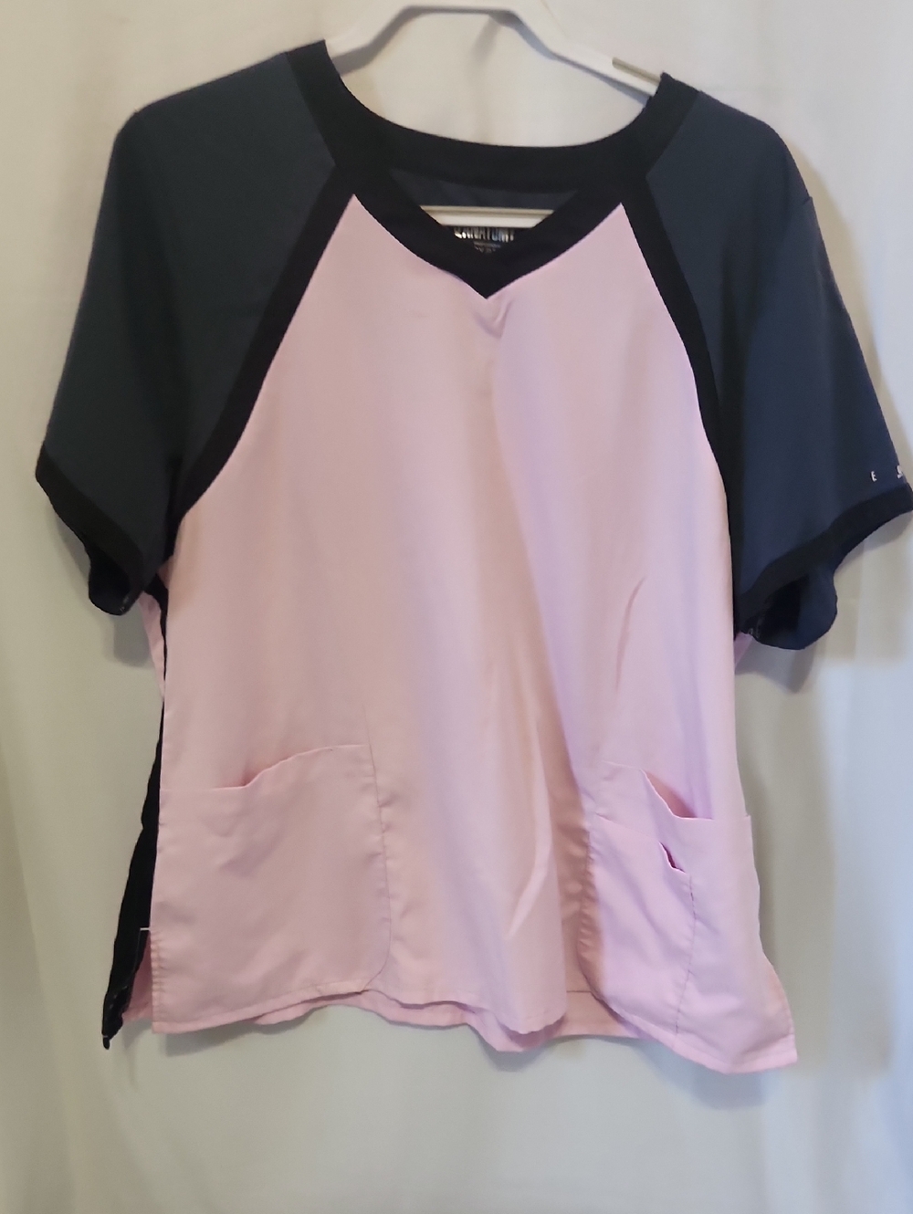 Grey's Anatomy Pink and Charcoal Raglan Short Sleeve Scrub Top